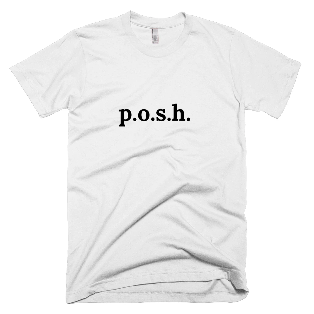 T-shirt with 'p.o.s.h.' text on the front