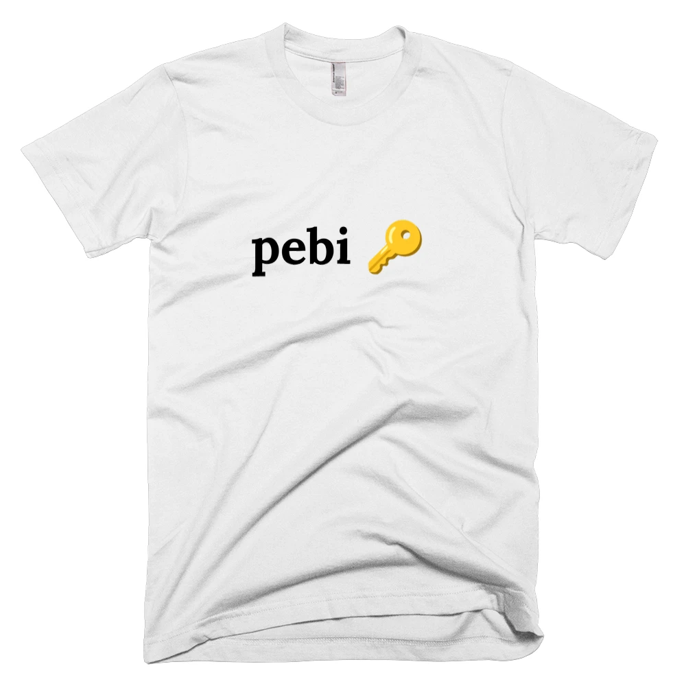 T-shirt with 'pebi 🔑' text on the front