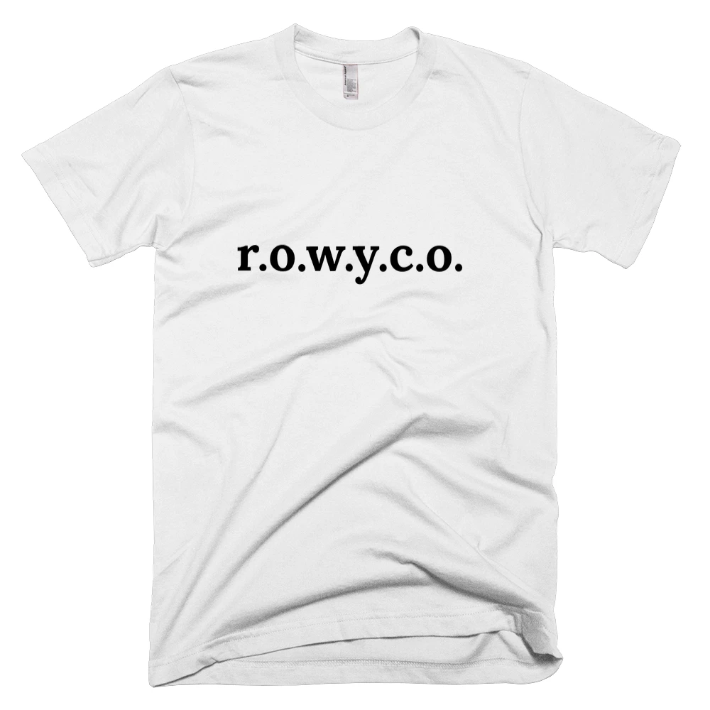 T-shirt with 'r.o.w.y.c.o.' text on the front
