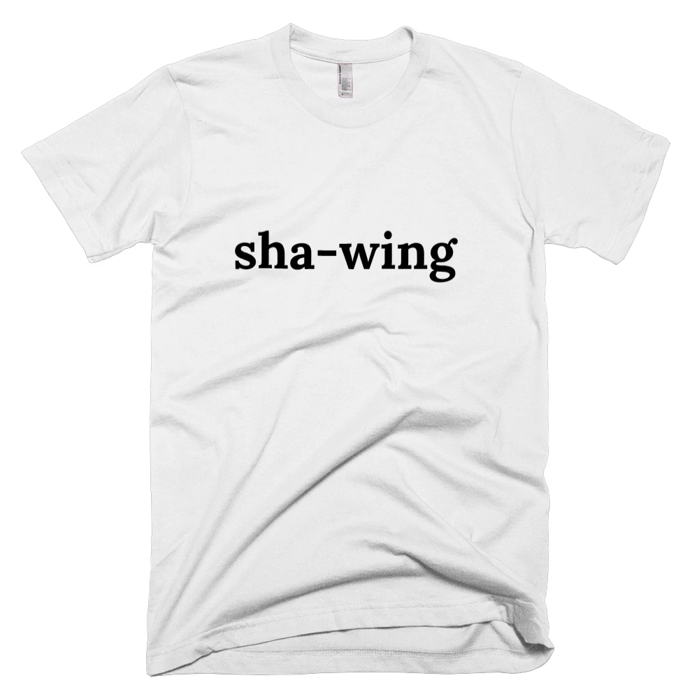 T-shirt with 'sha-wing' text on the front