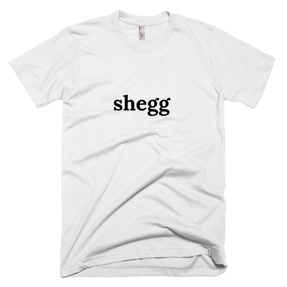 T-shirt with 'shegg' text on the front