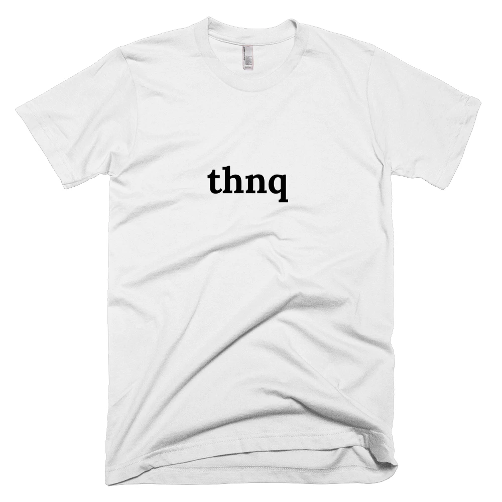 T-shirt with 'thnq' text on the front