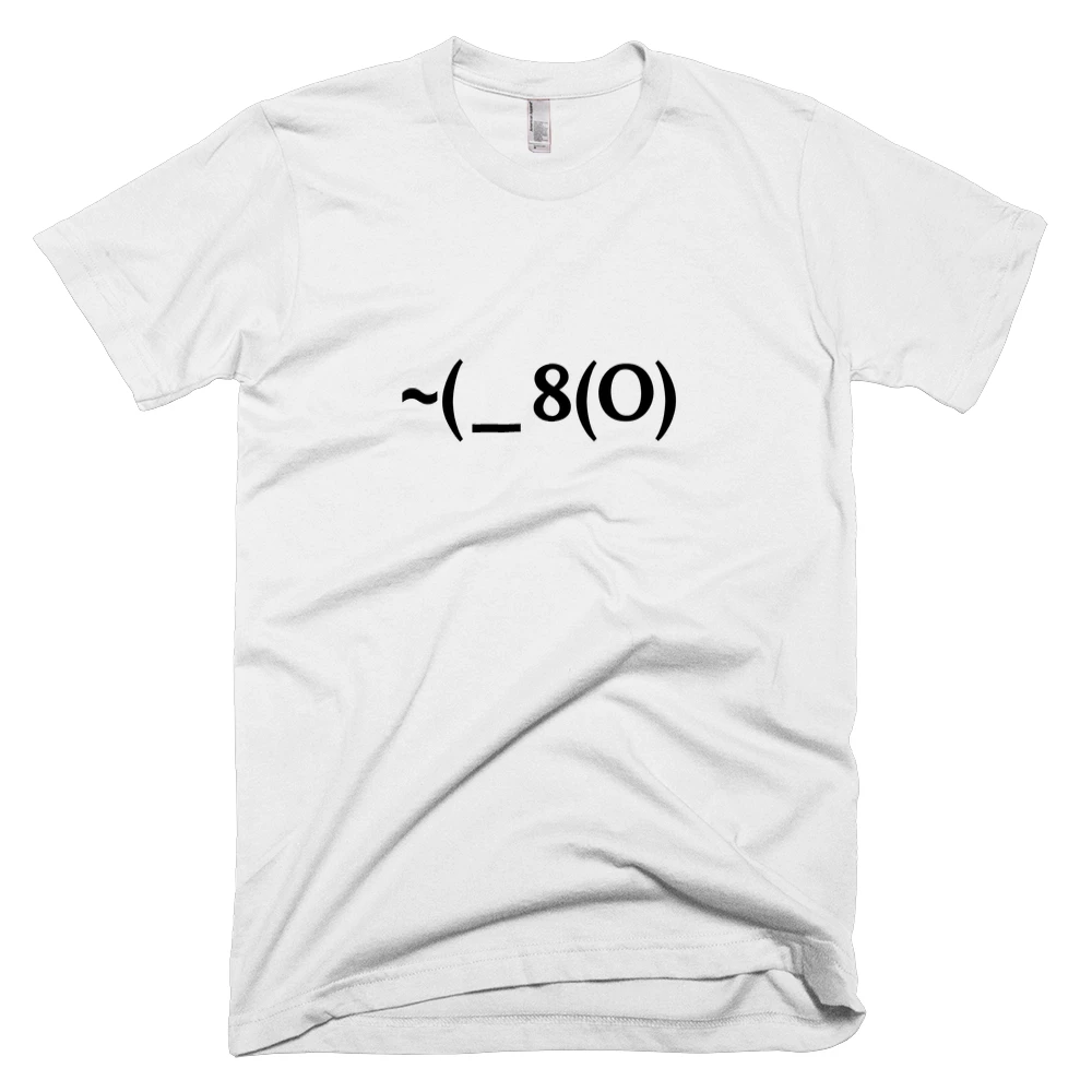 T-shirt with '~(_8(O)' text on the front